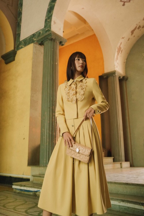 Sixdo Yellow Woven Flared Skirt